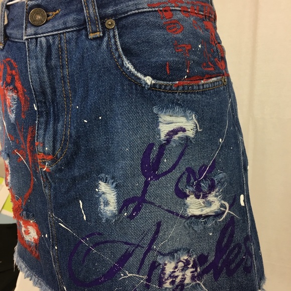 Graffiti Denim Mini Skirt - Picture 3 of 6